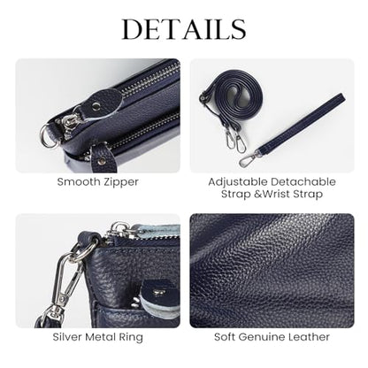 befen Genuine Leather Wristlet Clutch Wallet Purses with RFID Blocking - color: Navy Blue