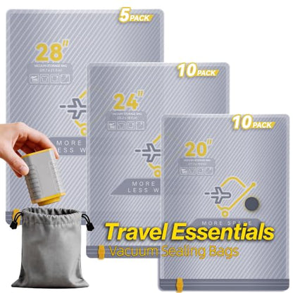 25-Pack Vacuum Bags for Travel with Wireless Rechargeable Pump | Carry-on Size Compression Packing Bags for Luggage & Suitcase, Space Saver for Clothes & Home Seasonal Storage, 3S Vacuum - size: 25 combo set