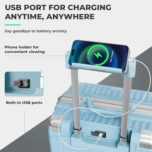 28 Inch Extra Large Luggage with USB Port & TSA Lock - color: Blue, size: 28 Inch