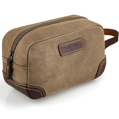 emissary Men's Canvas Travel Toiletry Bag, Leather Dopp Kit - Brown - color: Brown