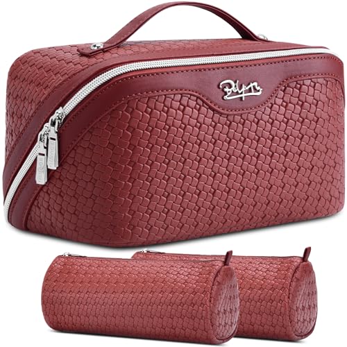 BOYATU Travel Makeup Bag Cosmetic Bags for Women: 3 Pcs Set Make up Bag - color: L52Burgundy