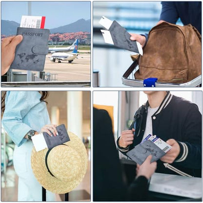 Passport Holder Cover Wallet Case RFID Blocking Card Slot Travel Essentials - color: Navy Grey