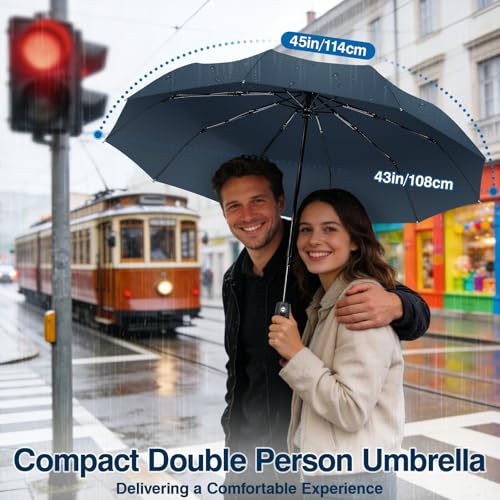 ZOMAKE Travel Umbrella Compact - 10 Ribs Portable Collapsible Umbrellas for Rain Windproof - Paraguas Automatic Small Folding Umbrella Lightweight Packable Umbrella for Women Men - color: Blue