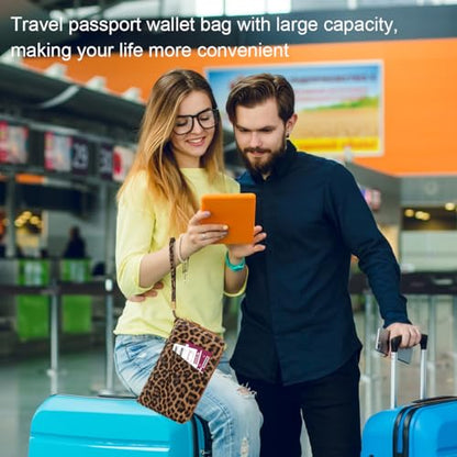 Family Passport Holder Wallet RFID Blocking Document Organizer - color: Leopard