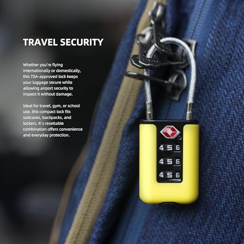 TSA Approved Luggage Locks, 3-Digit Waterproof Padlock, Combination Travel Cable Lock, Lockers, Suitcases, Toolboxes (Yellow+Yellow) - color: Yellow+Yellow