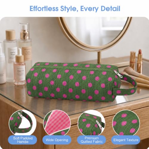 Slim Quilted Hair Tools Travel Case Styling Tools, Wide-Open Design - color: Green Polka Dot