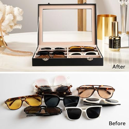 Frebeauty 8-Slot Sunglass Organizer,Sunglass Holder with Clear Lid - color: Black, size: With Lid