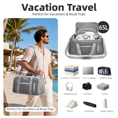 Foldable Travel Duffel Bag 65L, Large Capacity Bag for Trips - color: Dark Gray, size: 65L