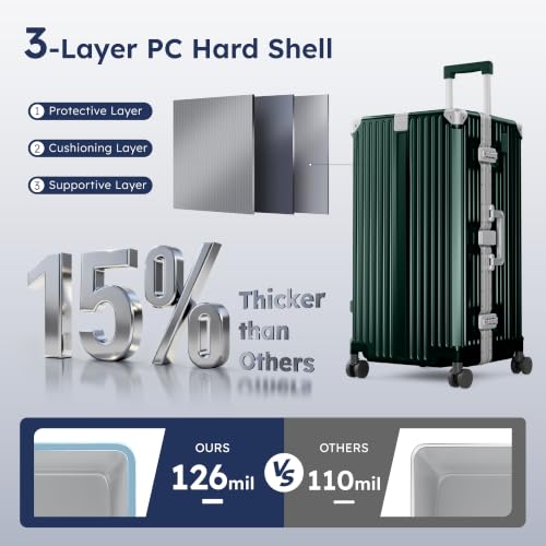 ALPHA CAMP Trunk Luggage 28 Inch with Aluminum Frame Zipperless Suitcase - color: Green, size: 28 Inch