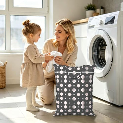 Grey Baseball Travel Laundry Bag Washable Dirty Clothes Bag for Gym - color: Grey Baseball