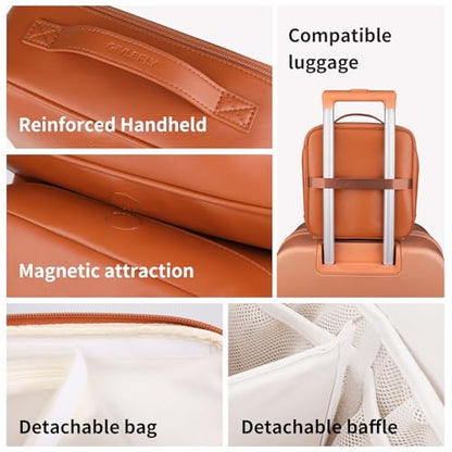 GIVLEFLY Standing Makeup Bag for Women, Large Travel Cosmetic Organizer - color: Brown