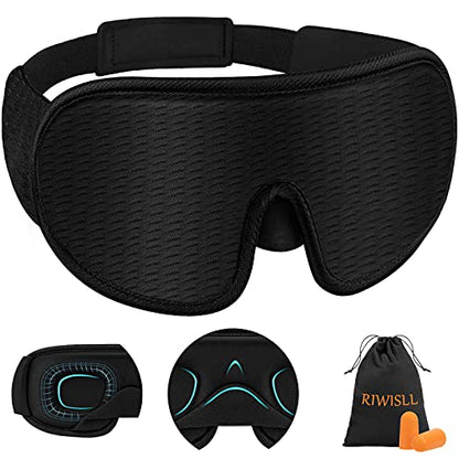 Sleep Mask, Super Soft 3D Contoured Cup Sleeping Mask, Upgraded 100% Blockout Light Sleep Masks for Women Men with Adjustable Strap, Comfortable Concave Molded Eye Covers for Sleeping, Black - color: Black