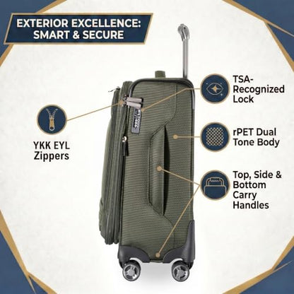 Ricardo Beverly Hills Softside Large 28-Inch Lightweight Expandable Checked Luggage, 360° Spinner Wheels, TSA Lock, Telescopic Pull Handle, Sustainable Design, Pine, Ashbury Series - color: Pine, size: Check-In Large 28-Inch