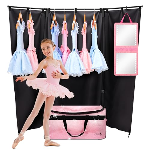 Dance Bag with Garment Rack and Curtain, 23" Dance Competition Duffle Bag | Glitter Waterproof Fabric | Portable Dance Changing Room Suitcase for Dancers, Athletes and Cheerleaders - color: 23" Glitter Pink