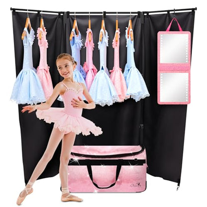 Dance Bag with Garment Rack and Curtain, 23" Dance Competition Duffle Bag | Glitter Waterproof Fabric | Portable Dance Changing Room Suitcase for Dancers, Athletes and Cheerleaders - color: 23" Glitter Pink