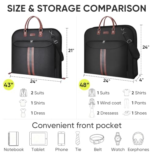 BALEINE Garment Bags for Travel, Water Resistant Carry on Suit Bag - color: Black, size: 48"-expanded