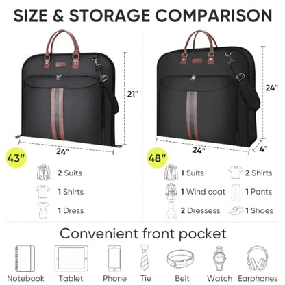 BALEINE Garment Bags for Travel, Water Resistant Carry on Suit Bag - color: Black, size: 48"-expanded