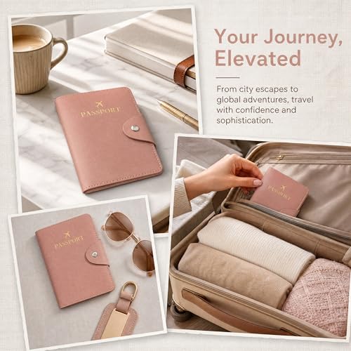 Passport Cover PU Leather Travel Wallet Holder Nude Pink Gift Idea - color: Nude Pink