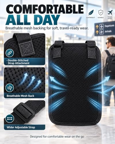 Passport Holder for Travel, RFID Blocking Neck Wallet, 9 Pockets - color: Black