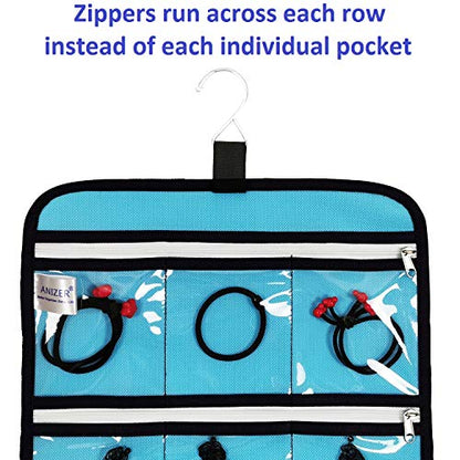 Hanging Jewelry Organizer with 10 Zippered Clear Pockets for Travel Suitcase and Home Closet Jewelry Storage Bag (BLUE) - color: BLUE