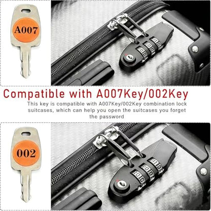 002 007 Luggage Replacement Keys - Universal Fit for Suitcase, Bag & Travel Combination Locks - size: 002＋007