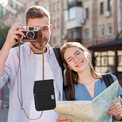 Travel Neck Wallet with RFID Blocking - color: Black