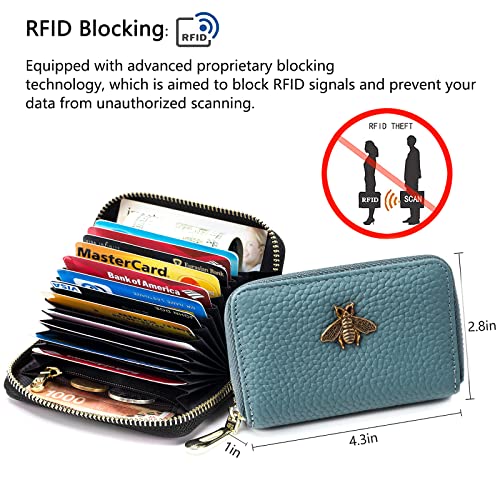 imeetu RFID Credit Card Holder, Small Card Wallet Women, Leather Card Case - color: Lite - Peacock Blue, size: Lite