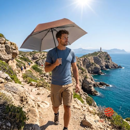 Knirps US.050 Ultra Light Pocket Size Manual Rain Umbrella with Carrying Case - color: Fox with Ivory Heat Shield