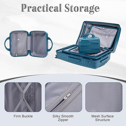 Hardside Luggage Sets, Lightweight Stripes Suitcase with Spinner Wheels, Blue-PP - color: Blue-PP, size: 20/24/28 Inch
