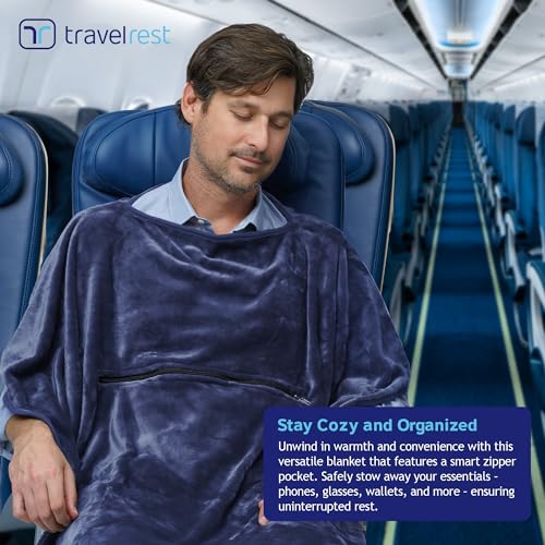 TRAVELREST 4-in-1 Travel Blanket - Comfort for Long Travel - Blue Regular - color: Navy