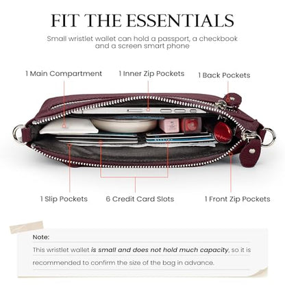 befen Genuine Leather Wristlet Clutch Wallet Purses with RFID Blocking - color: Burgundy