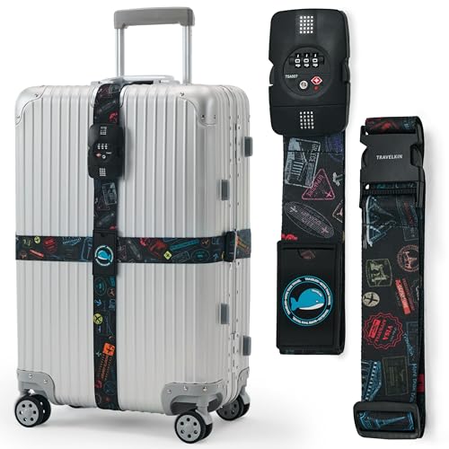 Travelkin Luggage Straps TSA Approved, Suitcase Straps with TSA Lock - color: World Marks-Colorful