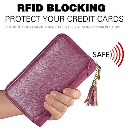 Easyoulife Credit Card Holder Wallet Womens Zipper Leather Case Purse RFID Blocking - color: Purple