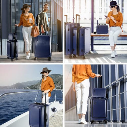 TRAVELARIM 4 Piece Luggage Sets with Spinner Wheels, Travel Suitcase Set - color: Navy, size: 4 Piece Set (20/24/28)