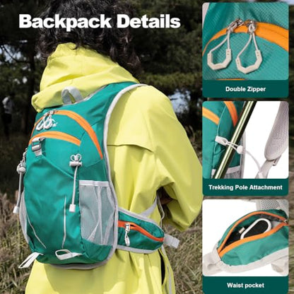 10L Small Hiking Backpack for Men Women, Lightweight Hiking Daypack - color: Green