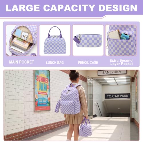 LEDAOU Girls Backpack, Kids School Bookbag, Backpack for Kids and Teens - color: Purple and White