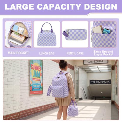 LEDAOU Girls Backpack, Kids School Bookbag, Backpack for Kids and Teens - color: Purple and White