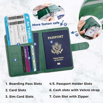 Cnycmy Passport Holder for Travel,Passport Cover Case with RFID - color: Leatherate-Green