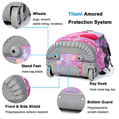 Tilami Rolling Backpack 19 inch Wheeled Cute LAPTOP Boys Girls Travel School Student Trip，Beautiful Tail - color: Beautiful Tail