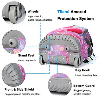 Tilami Rolling Backpack 19 inch Wheeled Cute LAPTOP Boys Girls Travel School Student Trip，Beautiful Tail - color: Beautiful Tail
