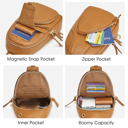 Kattee Sling Bag for Women, Leather Crossbody Bags for Travel, Brown - color: Brown