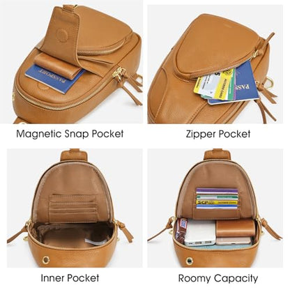 Kattee Sling Bag for Women, Leather Crossbody Bags for Travel, Brown - color: Brown