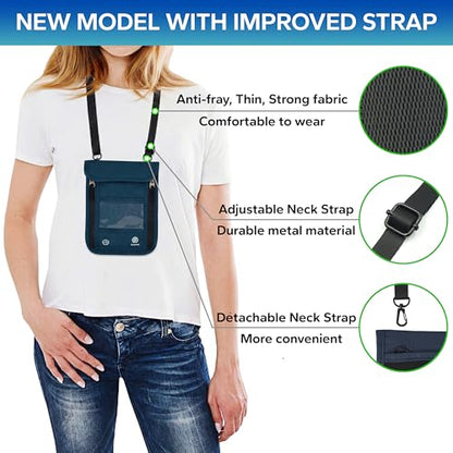 Neck Wallet – Travel Pouch and RFID Blocking Passport Holder for Women and Men, Slim Travel Wallet (Navy V2) - color: Navy V2