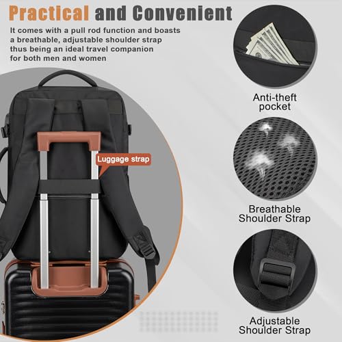 50L Travel Backpack, Flight Approved Carry On Laptop Backpack - color: Black, size: X-Large