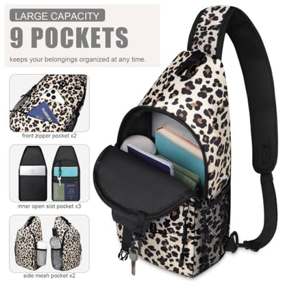 Pritent Crossbody Bags for Women Men Trendy Sling Bag Backpack Casual Chest Bag with Convertible Shoulder Strap - color: Leopard, size: Medium