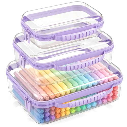 Clear Hard Shell Zipper Organizer Cases, 3 Pack with Handles - color: Purple1