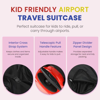 Bioworld Cars Kids Luggage 15" Ride-On Travel Bag for Boys and Girls - color: Cars Smiley Red