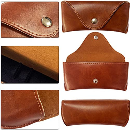 LogHog Portable Leather Glasses Case,Flexible Sunglasses Pouch Slim Case for Women Men Horizontal Eyeglass Case - color: Button - Brown