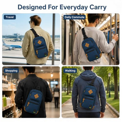 Sling Bag Crossbody Shoulder Bag for Men Women,Waterproof Lightweight Casual Daypack with Multi-Pockets - color: Blue