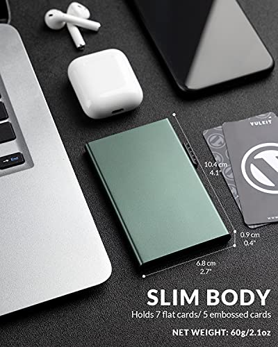 VULKIT 미니멀리스트 신용 카드 홀더 팝업 카드 케이스 RFID 보호 슬림 메탈 지갑 카드 홀더 지갑, 미드나잇 그린, 미니멀리스트 - color: 미드나잇 그린